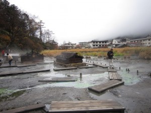 奥日光 湯元温泉 源泉 あちこちからお湯が沸き出ています