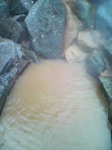 有馬温泉 金泉 含鉄泉で茶色く濁っています