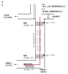 東京駅 新幹線改札口から武蔵野線・京葉線への乗り換え 駅構内図