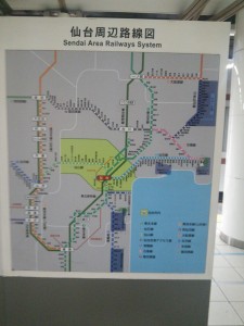 JR仙石線 仙台駅 仙台周辺案内図 バス代行区間が案内されています