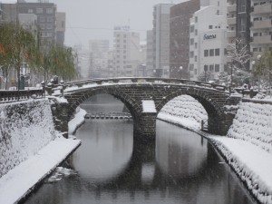 長崎市 眼鏡橋 今日は大雪でした