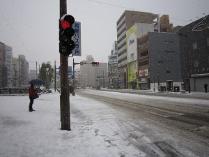 大雪の長崎市内 築町周辺にて 次の日も雪でした