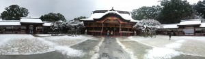 太宰府天満宮 御本殿のパノラマ写真 この日は大雪でした