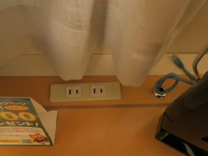 函館天然温泉 ホテルルートイン グランティア函館駅前 シングルルーム コンセントとLANケーブル インターネットは有線・無線共に利用できます
