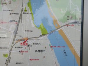 名鉄犬山線 新鵜沼駅 駅周辺案内図 犬山橋の部分を拡大