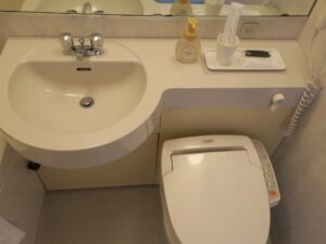 ホテルテトラ大津．京都 シングルルーム 洗面台とトイレ