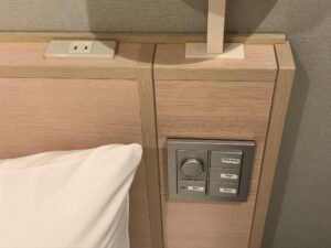 相鉄フレッサイン東京田町 ダブルルーム 枕元 明かりのスイッチとACコンセントがあります